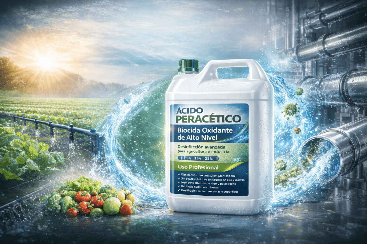 Ácido peracético para desinfección agrícola e industrial